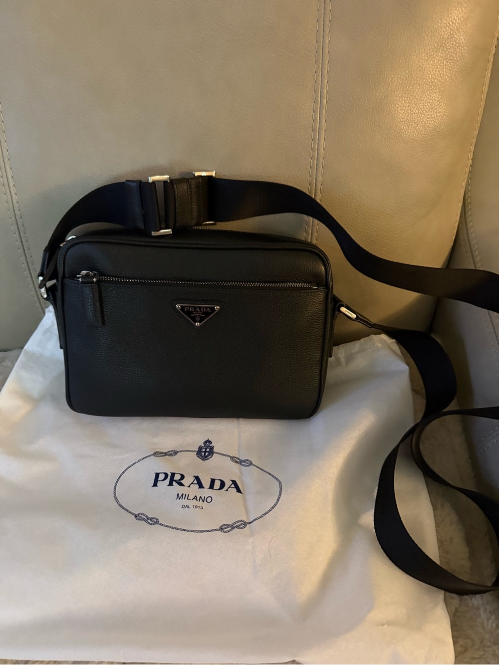 Prada Black Leather Belt Bag with Silver Hardware